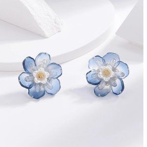Bridal Blue And Pearl Flower Earrings